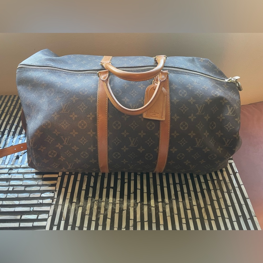 Louis Vuitton Brown Monogram Keepall Travel Duffle with Tan Leather Trim - Picture 2 of 12